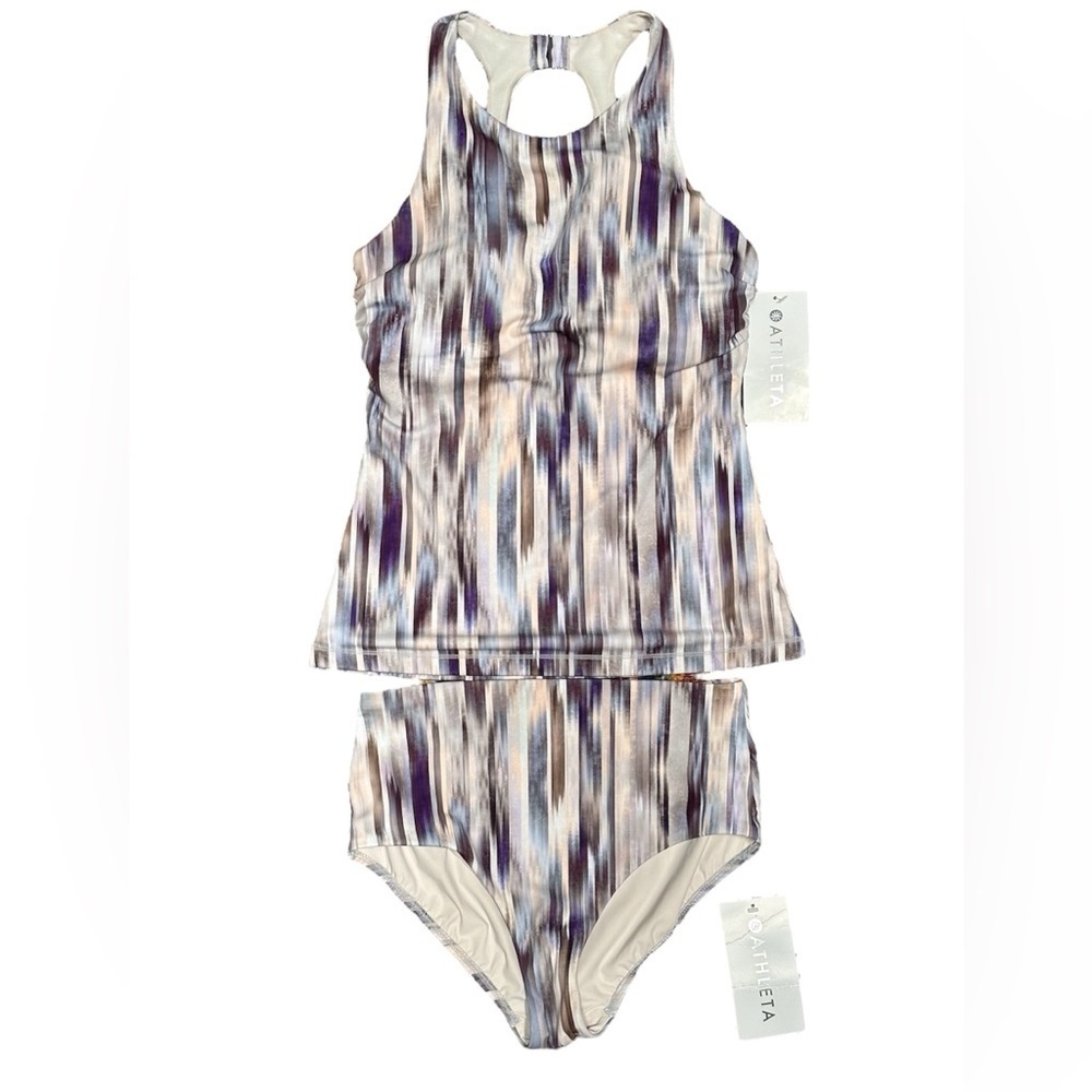 NEW Athleta Maldives Grey Abstract Tankini Set Eco Swimwear Bra Women’s 34B/C - Picture 3 of 12